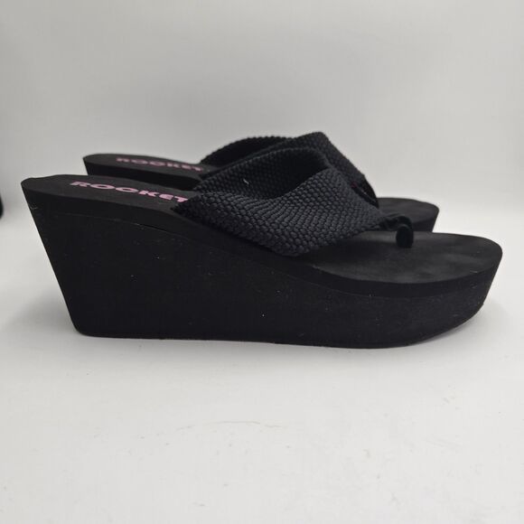 ROCKET DOG Diver Crush Black Platform Wedge Flip Flops Sandals Thongs Size 8 Y2K - Picture 1 of 7